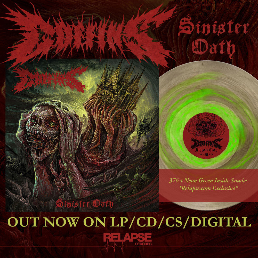 Coffins - Sinister Oath 12" (Neon Green inside Black Smoke)