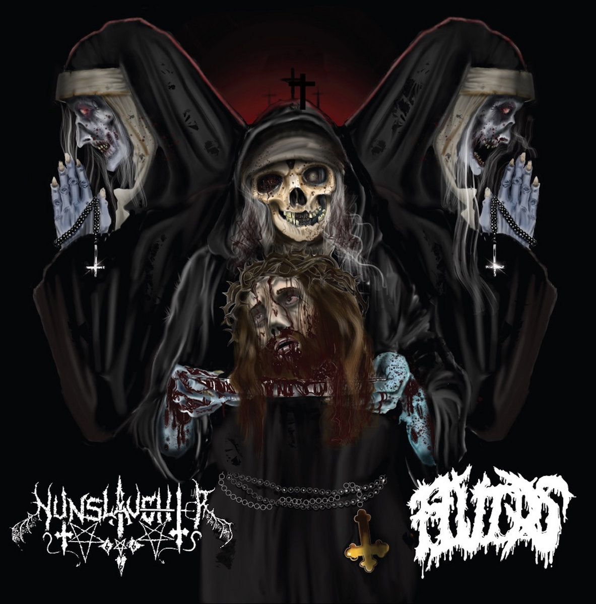 NUNSLAUGHTER / FLUIDS - Split (7" EP Milky Clear Vinyl w/ Blue Splatter)