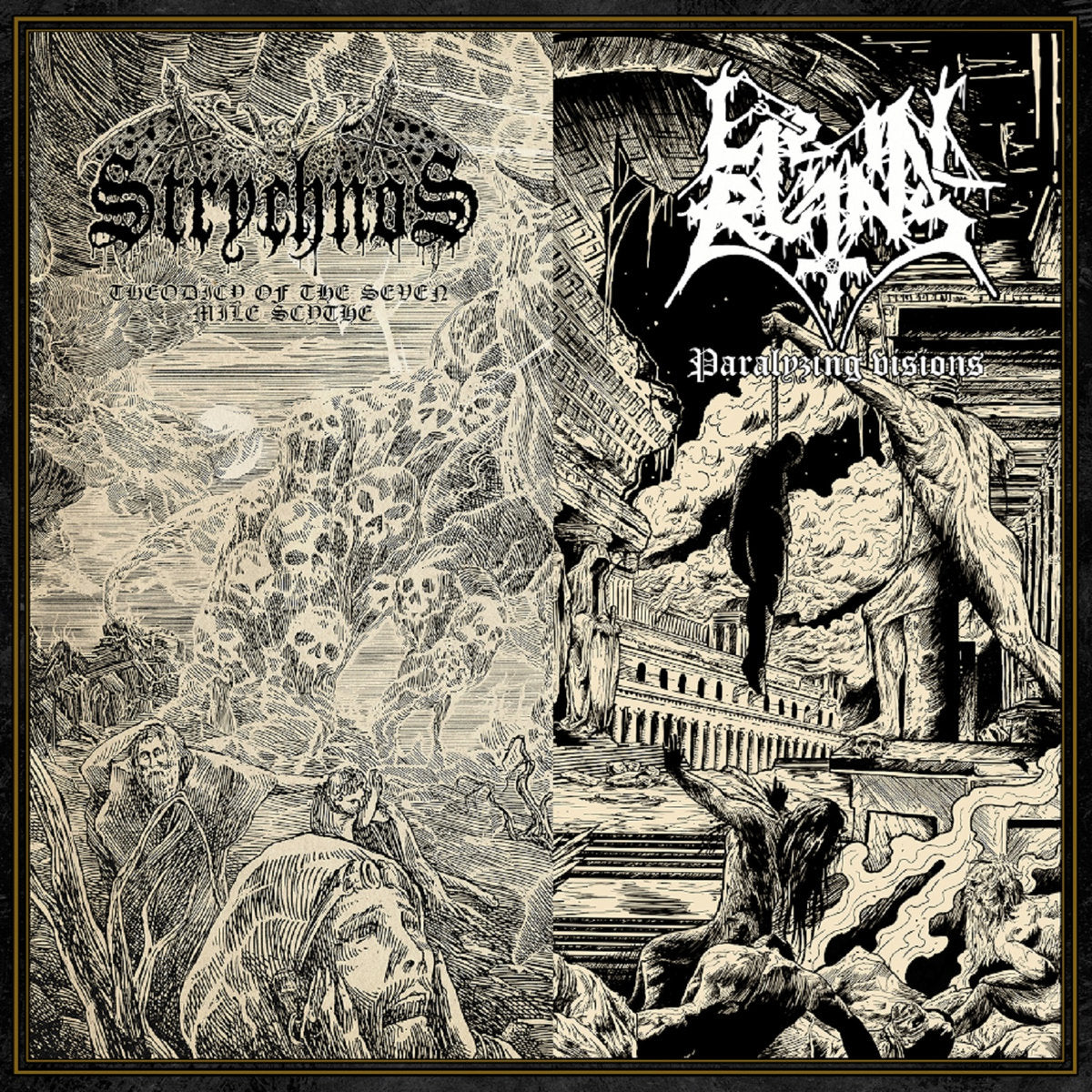 Lie In Ruins / Strychnos  - Paralyzing Visions/Theodicy of the Seven Mile Scythe